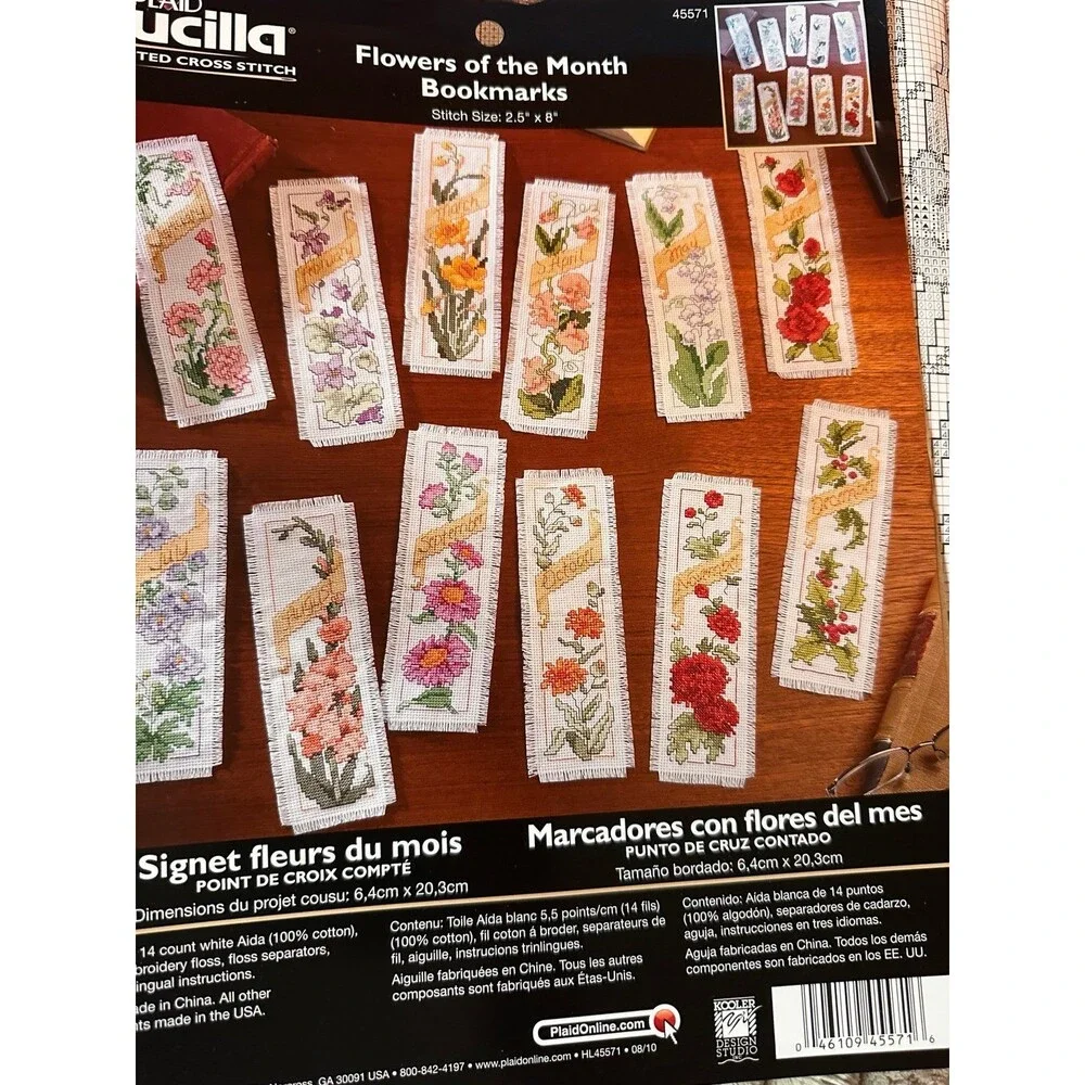 Bucilla Plaid FLOWERS OF THE MONTH Bookmarks Counted Cross Stitch Kit #45571